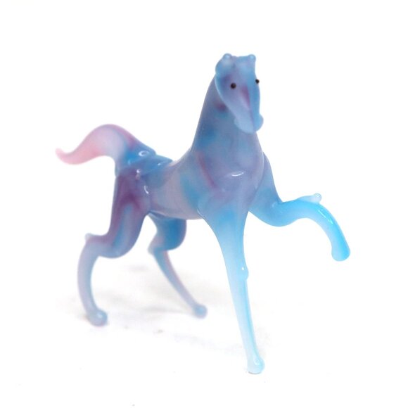 Vintage Mini Glass Animal Figurines Set Horse & Elephant Murano Style Pink Blue - Picture 3 of 15